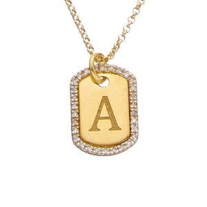 Meshmerise 18K Over Silver 0.20 Ct. Tw. Diamond Dog Tag Initial Necklace (A-Z),